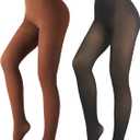 2 Pairs Women Fleece Lined Tights-Fake Translucent Leggings High Waist Pantyhose Sheer Thick Warm Tights For Women, Medium