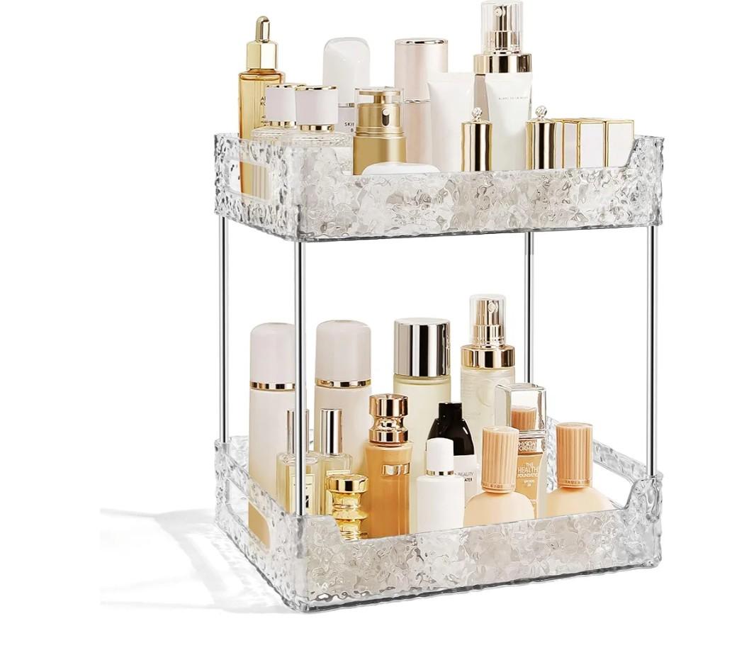 TENDER EPOCH 2Tier Bathroom Counter Organizer Countertop Storage, Dresser Organizer Vanity Tray for Makeup, Perfume Organizer Cosmetics Skincare Shelf  Clear