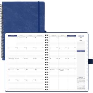 POPRUN 2026-2027 Monthly Planner A4 Size, 16 Months Calendar (Dec 2025-Mar 2027), 2 Pages per Month with Dotted & Lined Note, Monthly Tabs, Spiral Softcover, 2 Inner Pockets - Ink Blue