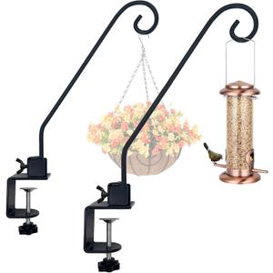 Heavy Duty Deck Hook,Courtyard Decoration,Pole 16.5”Long Metal Deck Railing Hooks for Hanging Bird Feeders,Planters,Suet Baskets,Lanterns,Wind Chimes,Clamp Mounted,Under 18 LBS(2 Pack)