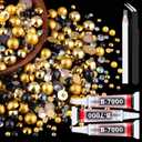 80g Flatback Pearls and Rhinestones for Crafting, Golden Black 3-10mm Resin Rhinestones and Half Pearls for Bedazzling, Nail Art and Dec with 3pcs 10ml B7000 Jewelry Glue, Tweezer and Pickup Pencil