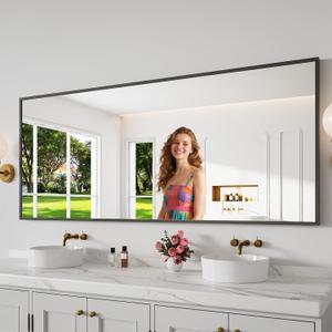 Koonmi Bathroom Mirror 30x71 Bathroom Wall-Mounted Mirrors, Modern Vanity Mirror for Bedroom, Living Room, Aluminum Alloy Frame Allow to Hang Horizontally or Vertically (Black Rectangle)