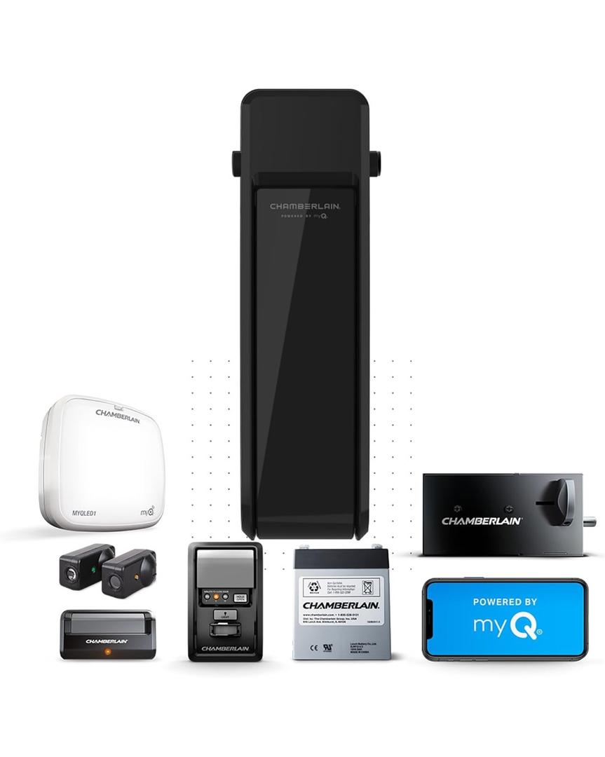 Chamberlain RJO101MC Ultra-Quiet Wall Mount Garage Door Opener with Battery Backup, myQ Smart Wi-Fi Control, LED Lighting System, Space-Saving Design for Quiet Operation, 36 pounds
