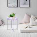 Garden 4 you End Table 2 PCS Metal Side Table Purple Round Folding Tray Cyan Sofa Small Accent Fold-able Table, Round End Table Tray, Next to Sofa Table, Snack Table for Living Room and Bed Room