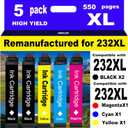 Remanufactured Ink Cartridges Replacement for Epson 232XL Ink Cartridges Combo Pack T232XL for XP-4200 XP-4205 Workforce WF-2930 WF-2950 Printer 5 Pack 2 Black 1 Cyan 1 Magenta 1 Yellow
