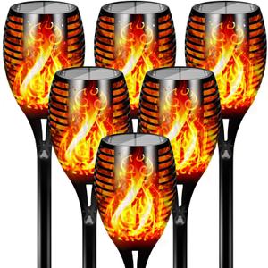 Otdair 96 LED Solar Lights Outdoor Upgraded 6 Pack, 43" Tall & Super Larger Size, Waterproof Solar Torch Light with Flickering Flame, 2200mAh Solar Tiki Torches Decoration Lights, for Path Yard Garden (Warm)