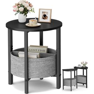Vagusicc Small Round Side Table End Table, Tall Accent Table with Storage Basket, Set of 2 Half Round Tables Half Moon Tables, Coffee Bedside Tables, Modern Nightstand for Living Room Bedroom, Black