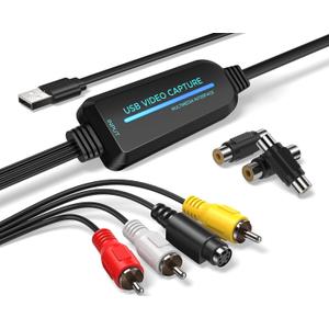 VHS to Digital Converter -1080p USB 2.0 Capture Card- Convert VHS, Mini DV, Hi8, DVD & VCR to Digital for Mac/Windows