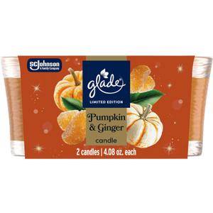 Glade 1-Wick Scented Candle Jar, Pumpkin & Ginger, Air Freshener Infused with Essential Oils, 4.08 Oz, 2 Count