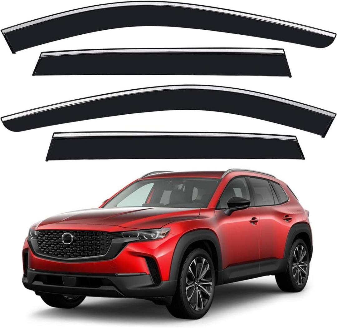 Window Visors Compatible with Mazda CX-50 CX50 2023-2026 Rain Guards Anti-Rain Window Visors with Tape 304 Stainless Steel TrimNoise Reduction&All-Weather Protection Outside Channel