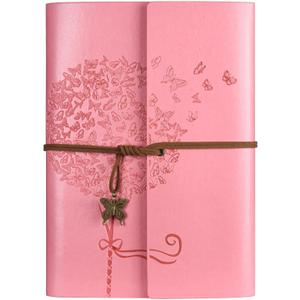 OMEYA Leather Journal Notebook, Refillable Writing Journal Diary Planner, Gifts For Women,Men, Girls, Sister, Friends (Pink, A5-9.3''6.3'')