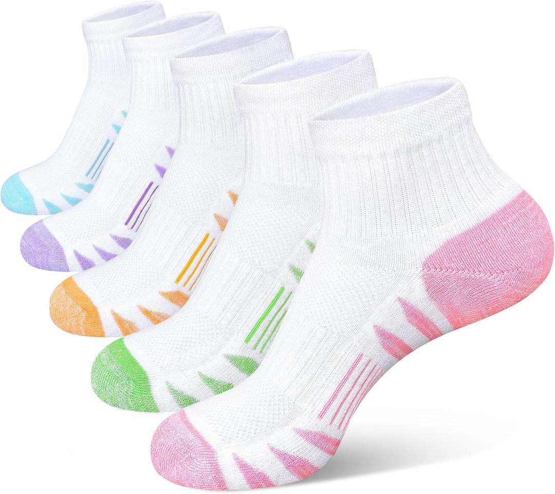 Heyoboy Womens Ankle Anti-blister Thick Cushioned Cotton Wicking Hiking Athletic Running Socks 5 Pairs