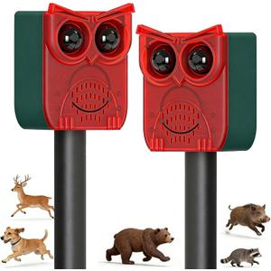 ChunHee Solar Motion Sensor Alarm Outdoor Dog Barking Alarm with 129dB Loud Alarm & PIR Motion Detection, IP65 Weatherproof Motion Activated for Deer, Coyote,Raccoons, Squirrels 2PCS (Red-2pack)