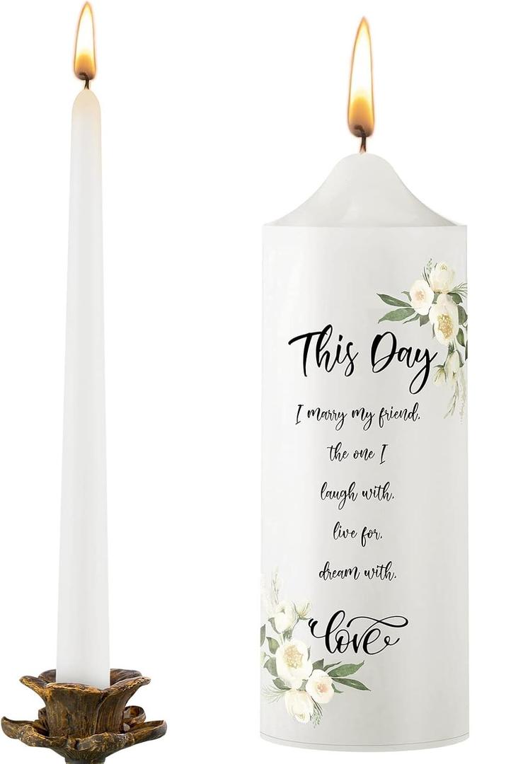 Frienda Unity Candles for Wedding Ceremony Set Wedding Unity Taper Candles Catholic Religious Ceremony Accessories(Eucalyptus Leaf)