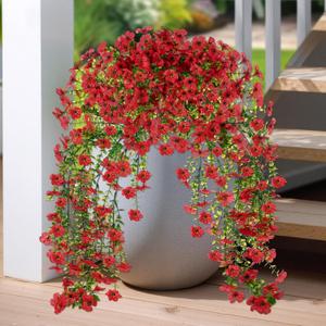 Evoio Artificial Hanging Flowers for Outdoors, 2 PCS Faux Silk Daisy Outdoor Flowers UV Resistant Fake Hanging Plant for Outside Planter Porch Patio Yard Garden Wedding Home Decorations (Red)