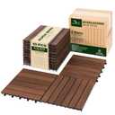 Acacia Interlocking Deck Tiles, 10 PCS Wood Flooring, 6 Slats, Walnut