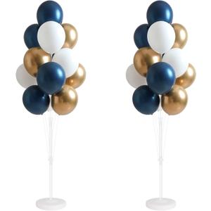 Balloon Column Kit for Floor- Set of 2,Balloon Columns with Stand, Base and Pole,Balloon Tower Backdrop Decoration for Wedding, Baby Shower, Birthday Party, or Bachelorette Parties (BLUE GOLD)