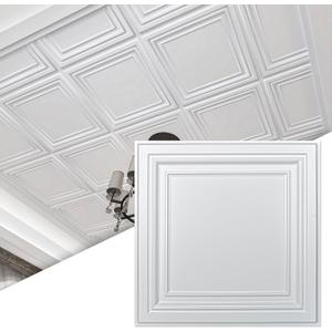 Art3d 12-Pack PVC Drop Ceiling Tiles (48 Sq.Ft), 24"x24" Decorative Panels for Home and Office, 2ft x 2ft, Bright White Finish