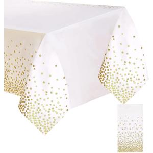 White and Gold Plastic Tablecloth, 54 "x108 Rectangular Disposable dot Table Cover, Suitable for Birthday Party, Graduation and Restaurant Tablecloth