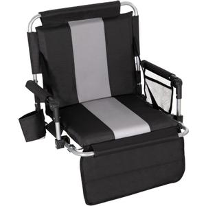 HIGH POINT SPORTS Foldable Stadium Seat Portable Folding Stadium Chairs Padded Bleacher Seat Cushion Bleacher Chair with Armrest and Cup Holder (Black-grey)