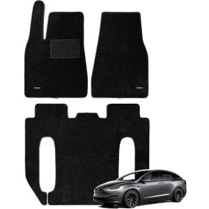 WENNEBIRD Superior Carpet Floor Mats for 2015-2020 Tesla Model X 6 Seats (Not for 5 Seats & 7 Seats & Chrome Rails), 0.6-Inch Ultra-Thick, Noise-Reducing, All-Weather Waterproof Anti-Slip 3-Pc Set