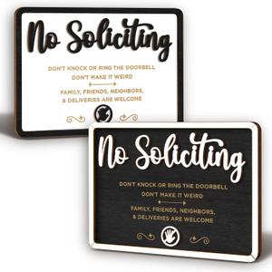 Funny No Soliciting Sign For House Door - Small No Soliciting Sign For Front Door Hanging, Do Not Knock Or Ring Doorbell Signs For Home, Wooden No Solicitors Signs For Office Business (4x7, Black and White Rectangle)