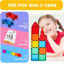 Gemmicc 100 PCS Magnetic Tiles with 2 Cars, STEM Approved Educational Magnet BuildingToys, Magnet Puzzles Stacking Blocks for Boys Girls