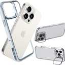 for iPhone 16 Pro Max Bumper Case with Stand, No Back Design Compatible with MagSafe, Built-in Camera Stash Kickstand, Anti-Yellowing Backless Frame Fast Heat Dissipation (Clear)