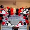 Boy Shoes Balloon/Basketball Sneaker/Tennis Sports Logo Decoration/Foil Balloon/Check Mark Shoes/Father Birthday Decorations (Black+red 4 Pcs)