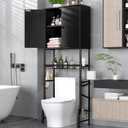 Over The Toilet Storage Cabinet - 2-Door Design Bathroom Organizers Shelf, Freestanding Space-Saver Above Toilet Storage Cabinet with Privacy Protection Rack, Water-Resistant Toilet Shelves (Black)