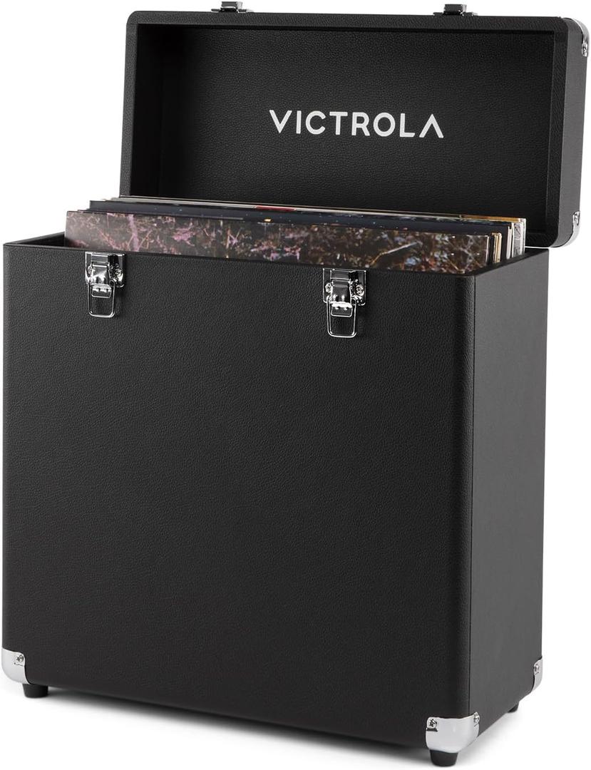 Victrola Collector II (2026 Model) Vinyl Record Storage Case Hold 30+ Vinyl Turntable Records, Heavy-Duty Hardware, Soft Interior Lining, Portable Box with Carry Handle (Black)