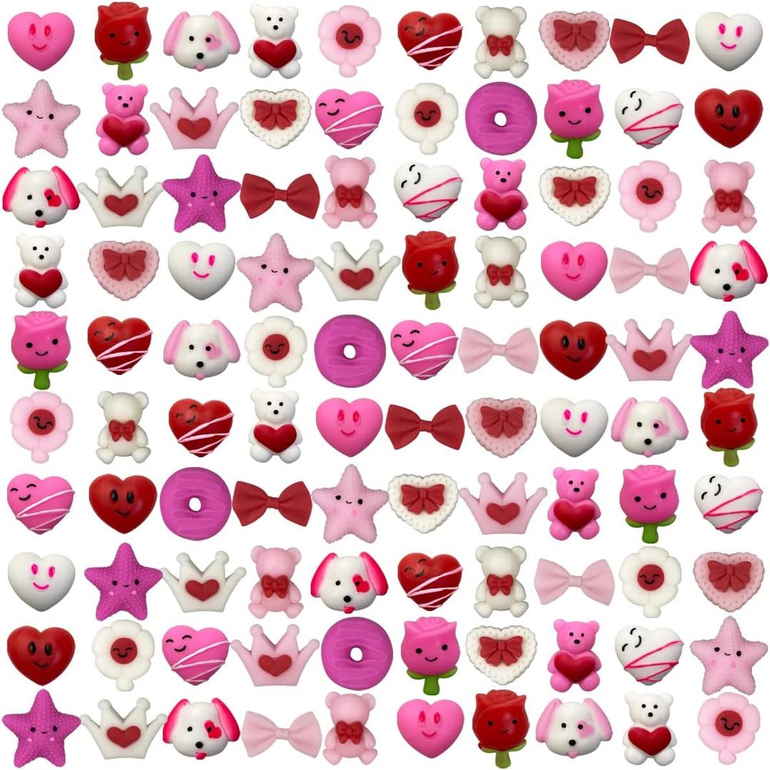 Anditoy 100 PCS Valentines Day Mochi Squishy Toys Squishies for Kids School Class Classroom Valentines Day Cards Gifts Prizes Party Favors