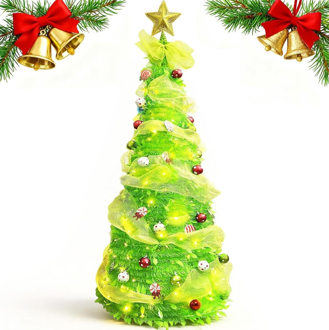 6 Ft Christmas Tree with Light, Artificial Pencil Tree, Christmas Tree with Star, Holiday Decoration for Home, Office, Christmas Party Indoor Outdoor