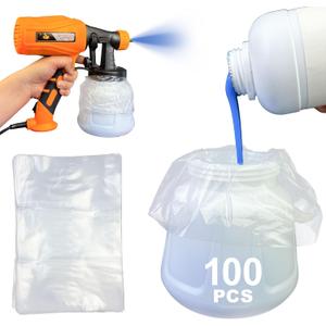 100PCS Paint Sprayer Cup Liners, 7.8" x 11.8" Disposable Paint Sprayer Bags, Replacement Canister Liners for Wagner Spray Gun & Other Paint Sprayers  Easy Cleanup for Painting Projects (100 Count (Transparent))