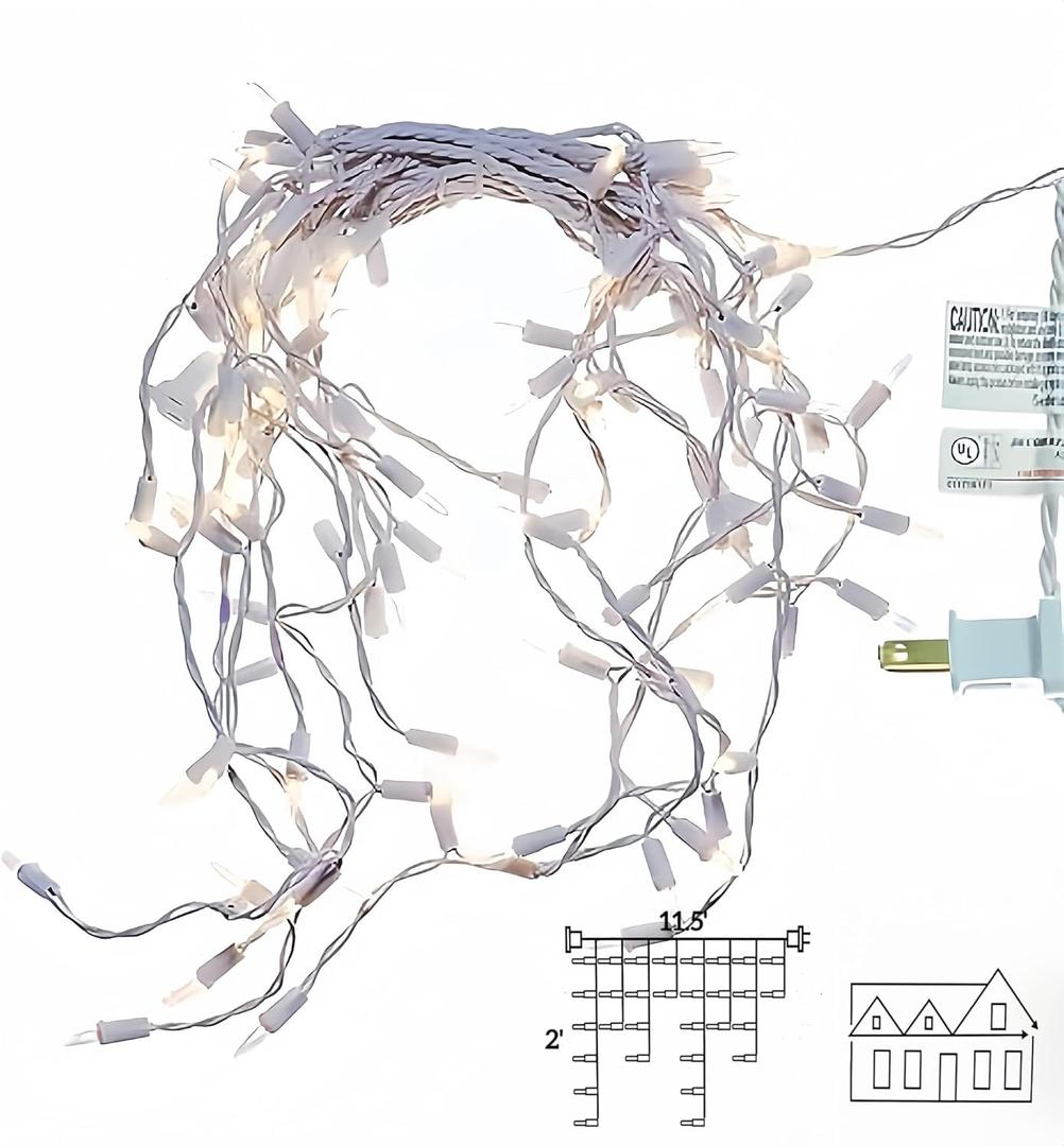 Warm White Icicle Lights 11.5 FT, UL Listed and Commercial Grade 100 LED Christmas Lights, for Indoor and Outdoor Party, Patio, Courtyard, Window, Fence, Trees.