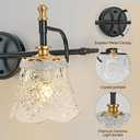 YUNICE Vintage Vanity Light Black and Gold Bathroom Vanity Light Fixtures Black Vanity Light Fixtures Over Mirror 3-Light Wall Sconce, Brushed Gold with White Glass Flower Shade
