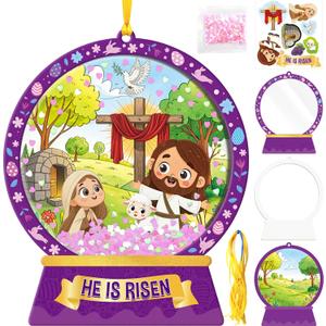 WorldBazaar Easter Religious Crafts for Kids 12 Sets He is Risen Crafts Jesus Resurrection Hanging Ornaments Christian Decor Sunday School Class Party Activities
