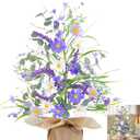 TURNMEON 2FT/24Inch Artificial Summer Trees Tabletop Decorations, Lighted Artificial Tree with Eucalyptus Wildflower Daisy Lavender Flowers Linen Base Timer 20 LED Lights Home Party Table Holiday