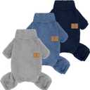 XPUDAC 3 Pack Dog Sweater, Dog Winter Clothes for Small Medium Dogs Girl Boys Fleece Pet Pajamas for Winter Christmas-SBlue,Navy,Grey