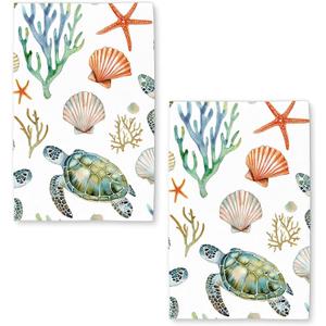 Sea Turtle Coral Nautical Kitchen Towels Set of 2 Dish Towels Kitchen Hand Towels Absorbent Quick Dry Microfiber Cloth Dish Towels Drying Towel 18" x 26",