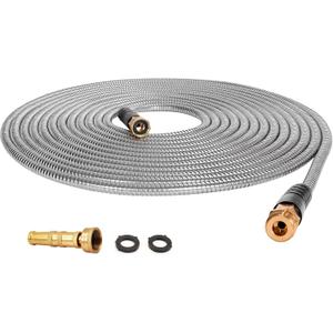 Cesun Metal Garden Hose 75ft - 304 Stainless Steel Water Hose, Flexible, Lightweight and No-Kink Metal Hose with Brass Nozzle for Outdoor, Yard