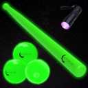 Glow in The Dark Plastic Baseball Bat w/ 3 Glow in The Dark Plastic Baseballs Bundle UV Flashlight Included (Electric Lime), One Size