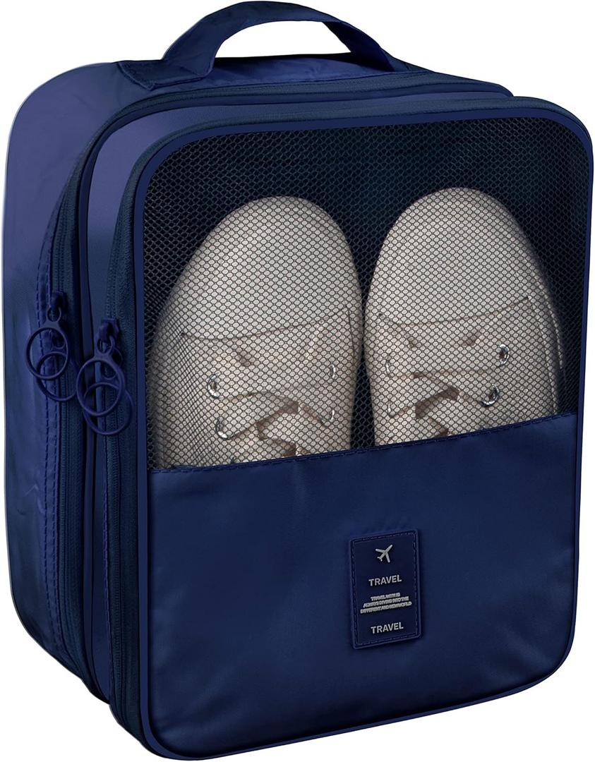 Travel Shoe Bag Waterproof Shoe Organizer Bag Holds 3 Pair of Shoes Shoe Packing Cube for Suitcase Travel and Daily Use Storage Pouch with Handle (Navy Blue)