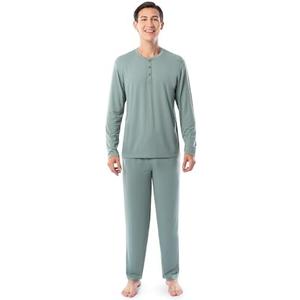 Fruit of the Loom Men's 360 Stretch Long Sleeve Henley Top and Pant Sleep Pajama Set M
