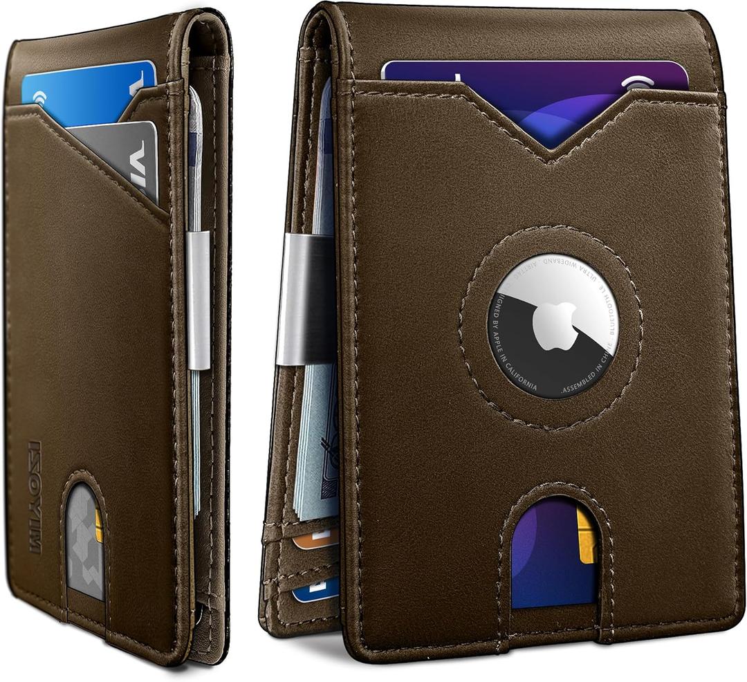 Airtag Wallet for Men,with Money Clip 11 Cards Slim Front Pocket Leather RFID Blocking Wallet with Gift Box (Coffee020)