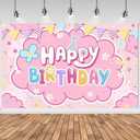Pink Cartoon Dog Birthday Backdrop - 5x3ft Little Sister Puppy House Photography Background - Blue Dog Family Theme Birthday Decorations for Girls - Durable Vinyl Party Banner