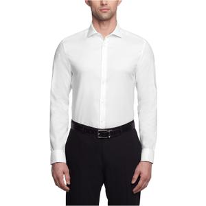 Calvin Klein Men's Dress Shirt Slim Fit Non Iron Stretch Solid French Cuff (Medium, White)