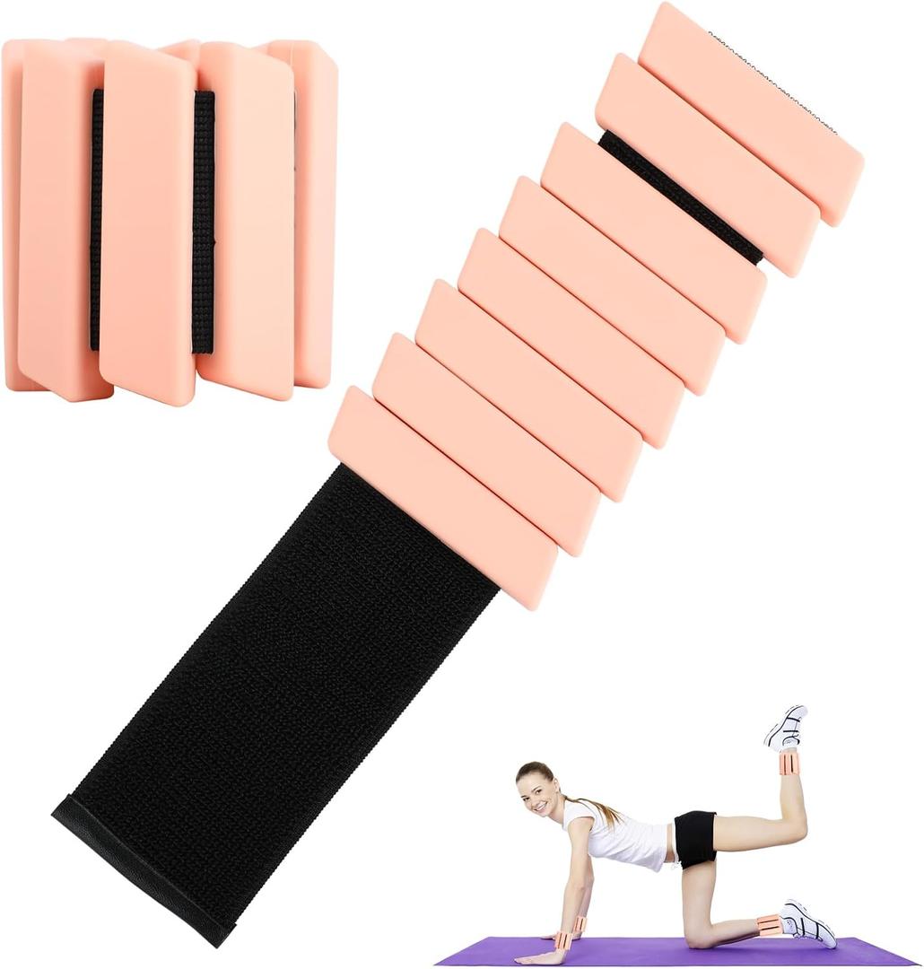 Ankle & Wrist Weights for Women Kids Men - Adjustable Silicone Ankle Weights Set of 2 (1Lb Each), Wearable Arm & Leg Workout Weights Set for Yoga Dance Pilates Cardio Aerobics Walking (Light Pink)