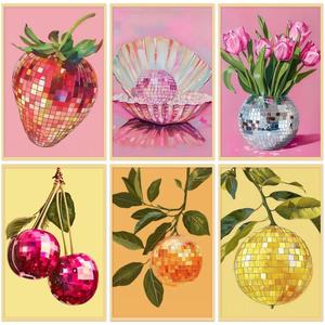 6P Disco Ball Paint by Numbers Kit for Adults, DIY Fruit Adult's Paint by Numbers on Canvas, Easy Acrylic Watercolor Oil Painting by Number Without Frame(8x12 in) (MT20734-MT20739-US)