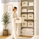 8 Pack Large Closet Storage Baskets Bins for Shelves, Collapsible Fabric Closet Organizers and Storage with Polyester Handles, Decorative Baskets for Organizing Clothes, Towels, Linen Closet 16x12x10"